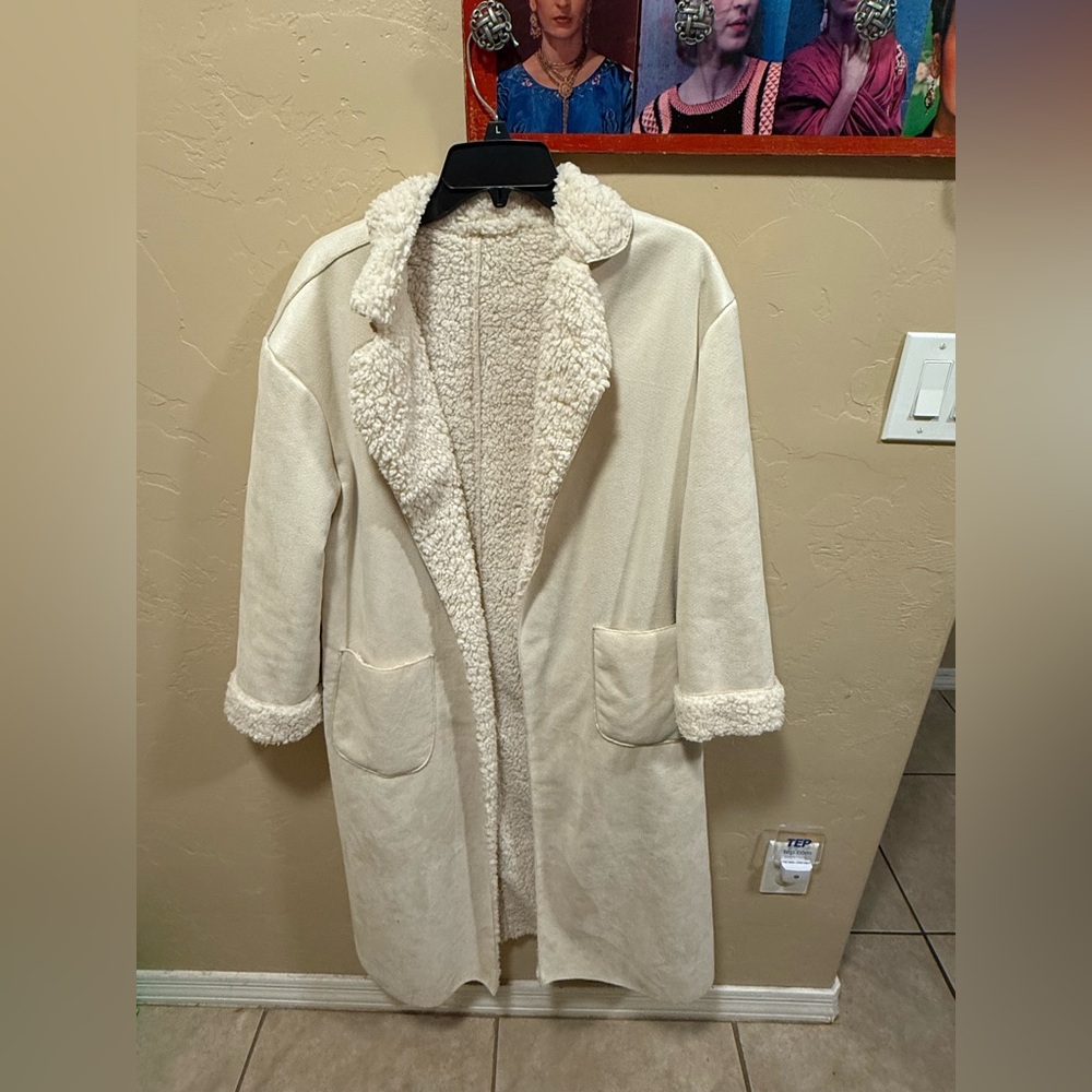 Women's Cream Sherpa-Lined Coat